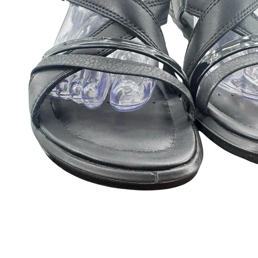 ECCO Womens Size 9/40 Black Leather Easy On Strappy Sandal Fast Shipping